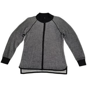 St. John Knit Cardigan Zip Up Wool Blend Resort 2015 Black & White Size Large